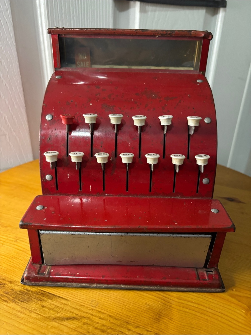 Vintage 1950’s Tom Thumb Red Toy Metal Cash Register (Works!)